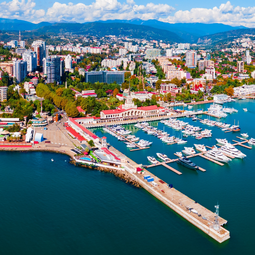 Sochi Port and Beach Aerial Panoramic View in Sochi